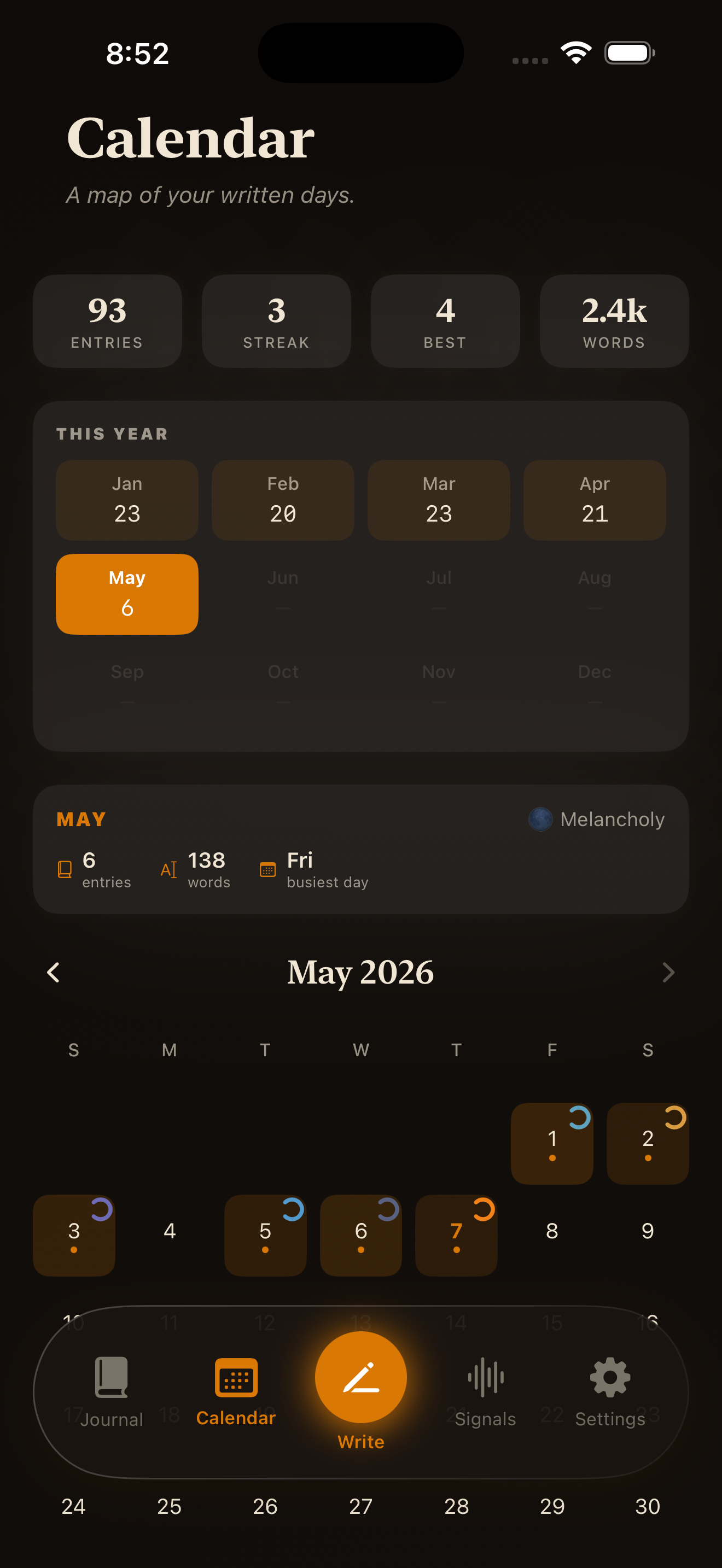 Embra Personal Archive — Calendar view
