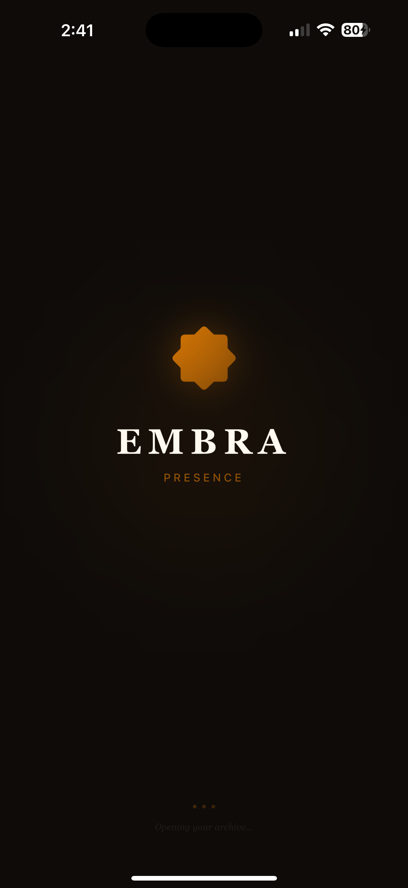 Embra Presence app launch screen